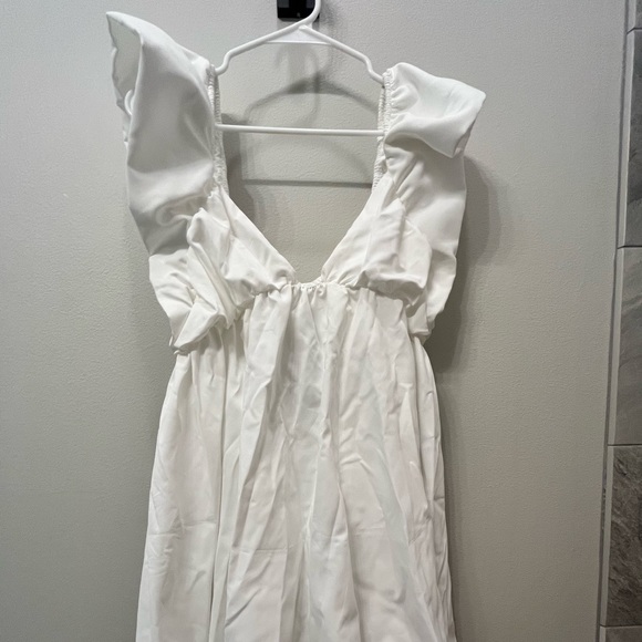 White Ruffle Sleeve Mini Dress - Picture 2 of 5